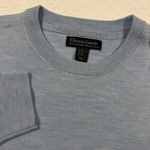 Christian Lacroix Men XXL Light Blue 100% Extrafine Merino Wool Crewneck Sweater